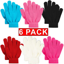 (Assorted Colour, 6 Pack) Kids Magic Gloves Unisex Boys Girls Warm Stretchy