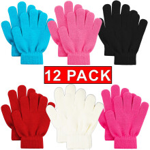 (Assorted Colour, 12 Pack) Kids Magic Gloves Unisex Boys Girls Warm Stretchy