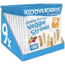 Kiddylicious Cheesy Veggie Straws - Delicious Snacks for Kids - Suitable for 9+ Months - 9 Packs
