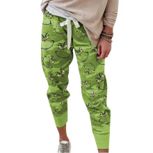 (Pants, S) Women"s Grinch Print Casual Trousers And Grinch Face Drink Up Christmas Hoodies