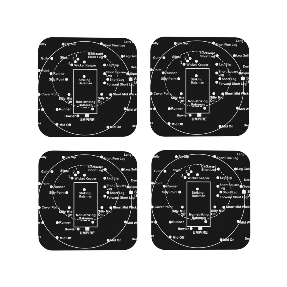 Leather Coasters CRICKET PITCH POSITIONS- Fielding Positions Diagram  Set of 4 / 4 x 4 inch