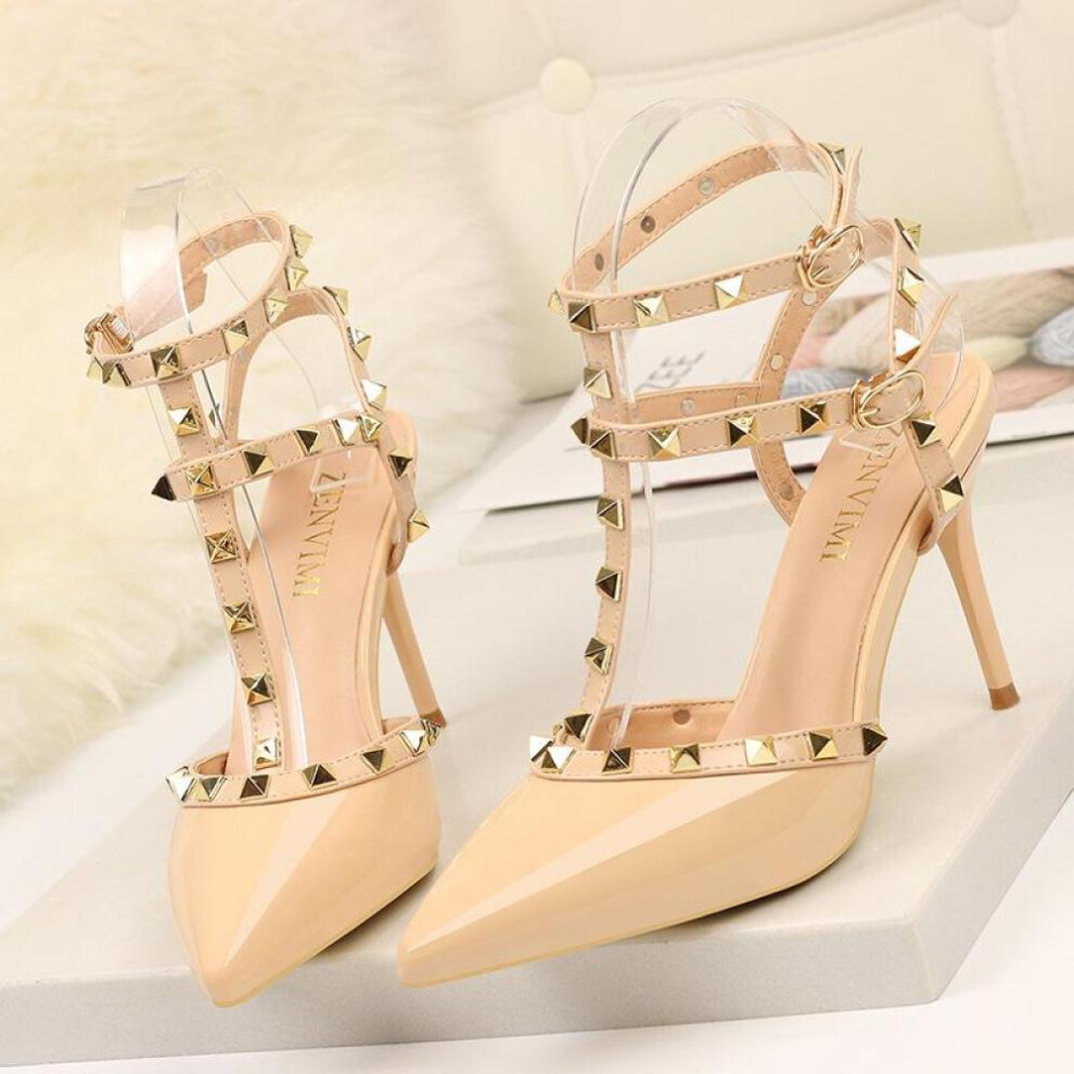 (nude, 42) Fashion Stud Ladies Pointed Toe High Heels Women&apos;s Summer Sandals