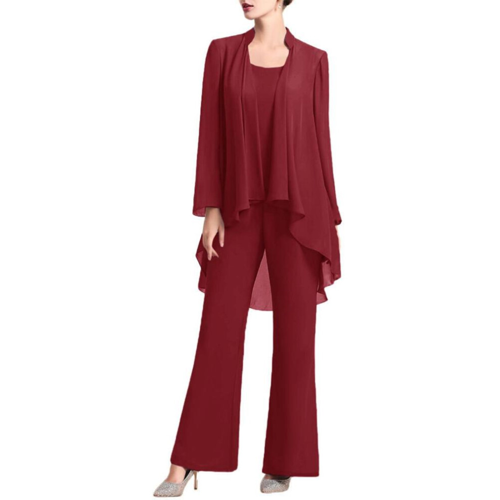 (burgundy, 3XL) Womens 3 Pieces Chiffon Mother of The Bride Pants Suits for Wedding Guest Formal Evening Gown