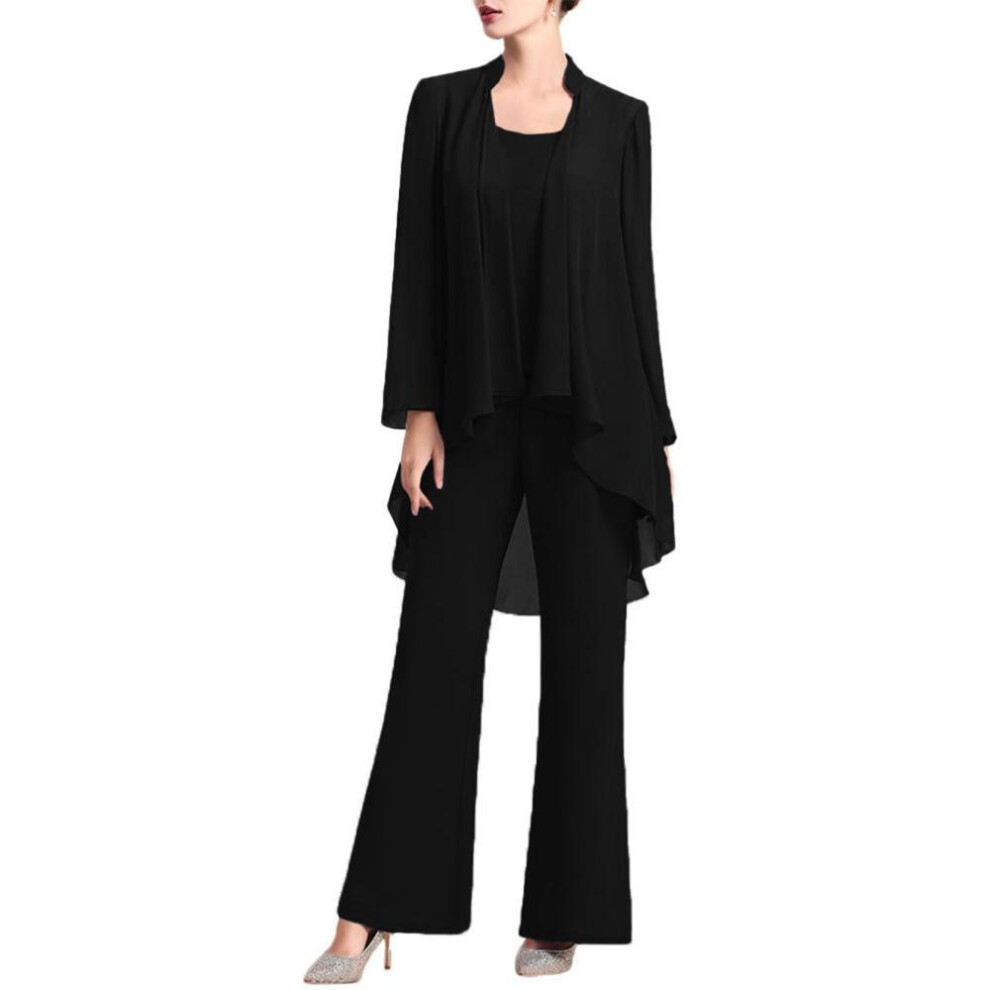 (black, 3XL) Womens 3 Pieces Chiffon Mother of The Bride Pants Suits for Wedding Guest Formal Evening Gown