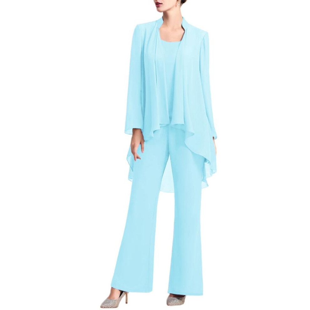 (sky blue, S) Womens 3 Pieces Chiffon Mother of The Bride Pants Suits for Wedding Guest Formal Evening Gown