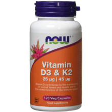 Now Vitamin D3 and K2 - 120 Veg Capsules