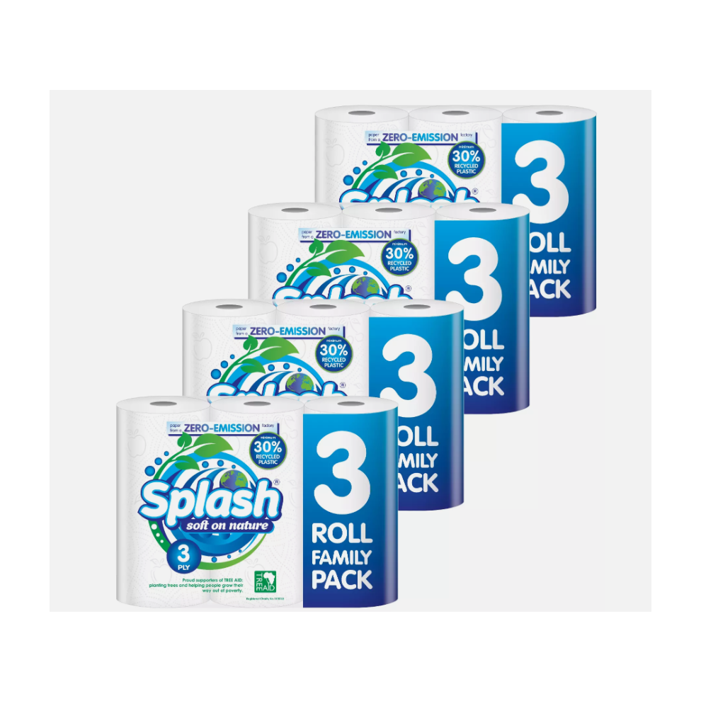 (12 Rolls ( 4 x 3 Pack)) Splash Kitchen Roll XL Paper Strong 3pk 3PLY Towel