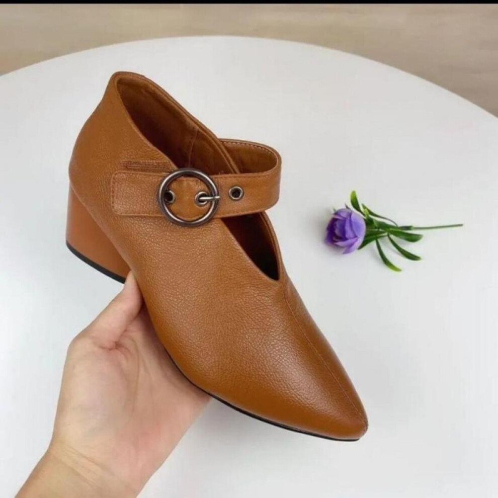 (brown, 39) Women&apos;s High Heels Spring Autumn New Fashion Soft Leather Pumps Sandals Korean Style Pointed Thick Heel Shoes