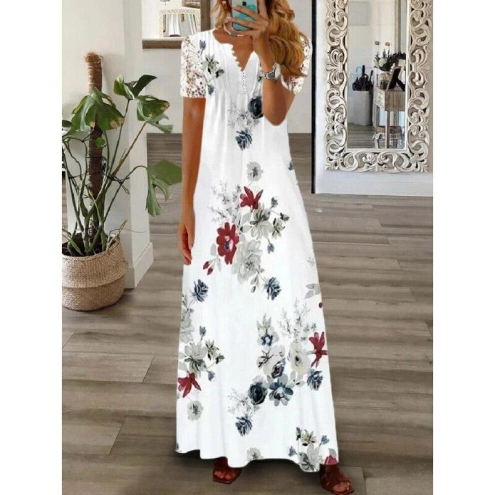 (ultra, XXL) 2023 Spring Printed Dress Sexy Women Fashion Summer Short Sleeve Long Dress Women A-line Loose Robe Clothes Elegant  26019