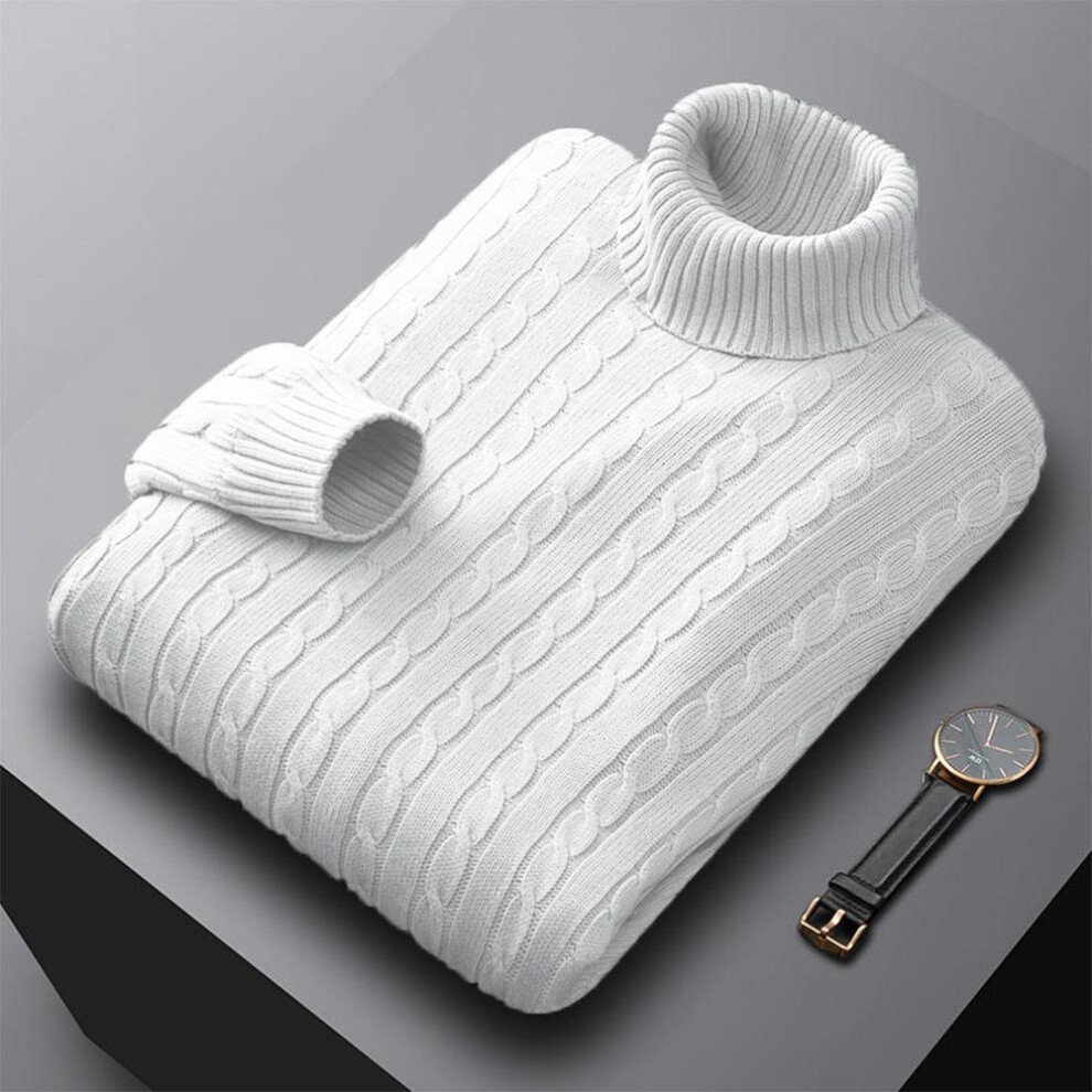 (white, XXXL) Men&apos;s Turtleneck Sweater Solid Color High Neck Pullover Knitted Sweaters Casual Elastic Sweatwear Mens Fall Winter