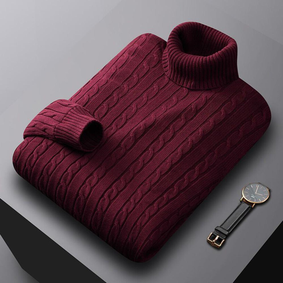 (wine, L) Men's Turtleneck Sweater Solid Color High Neck Pullover Knitted Sweaters Casual Elastic Sweatwear Mens Fall Winter