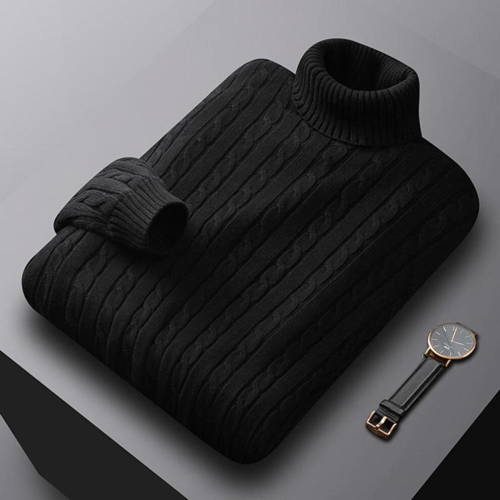 (black, XL) Men&apos;s Turtleneck Sweater Solid Color High Neck Pullover Knitted Sweaters Casual Elastic Sweatwear Mens Fall Winter