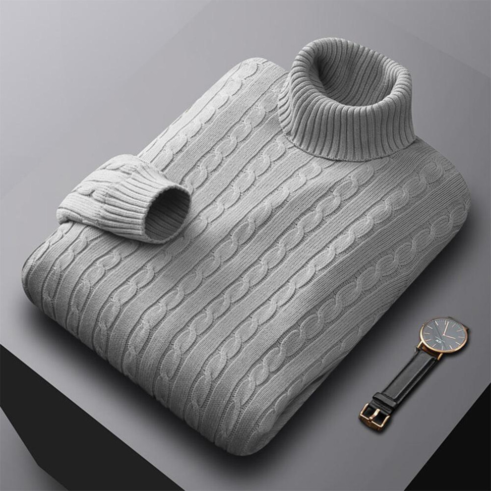 (gray, L) Men's Turtleneck Sweater Solid Color High Neck Pullover Knitted Sweaters Casual Elastic Sweatwear Mens Fall Winter