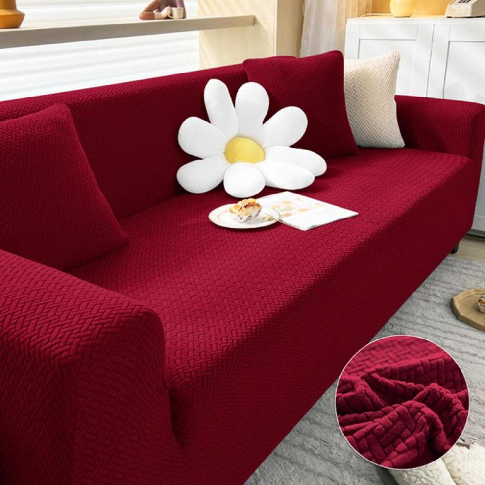 (wine, 3 Seater 190-230cm) Thick Sofa Cover For Living Room Elastic Jacquard 1/2/3/4 Seater Sofa Cover L-shaped Corner Sofa Cover