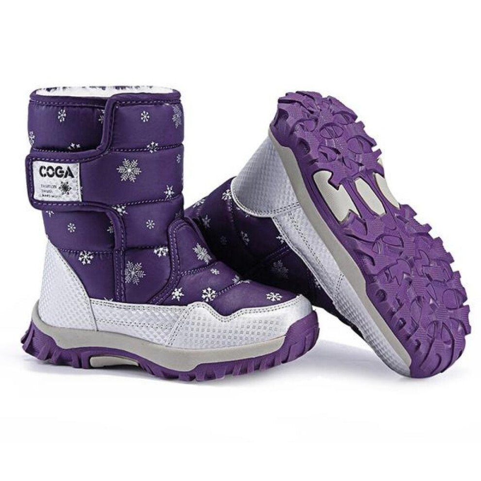 (purple, 32) Kids Winter Children&apos;s Snow Boots Waterproof Cotton Shoes Thick Warm Non-slip Boots In The Tube Casual Kids Boots