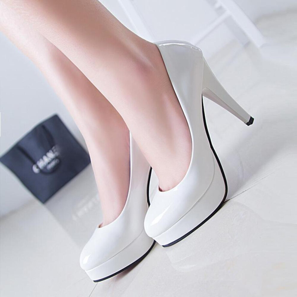 (white, 37) Casual Shoes Fashion Women Platform Pumps Round High Heels Office Shoes