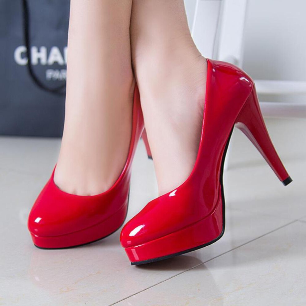 (red, 41) Casual Shoes Fashion Women Platform Pumps Round High Heels Office Shoes