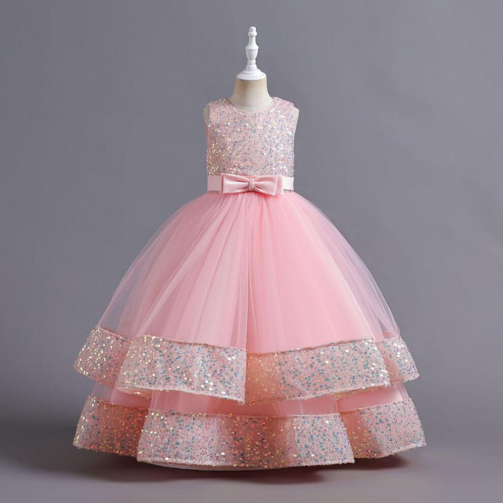 (pink, 130) Pageant Kids Evening Dress For Girl Children Costume Fluffy Lace Princess Dresses Vestido Flower Girls Wedding Gown Elegant