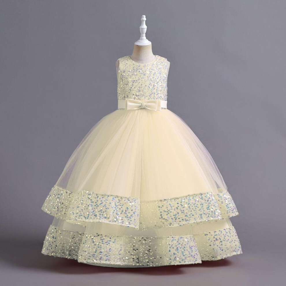 (champagne, 160) Pageant Kids Evening Dress For Girl Children Costume Fluffy Lace Princess Dresses Vestido Flower Girls Wedding Gown Elegant