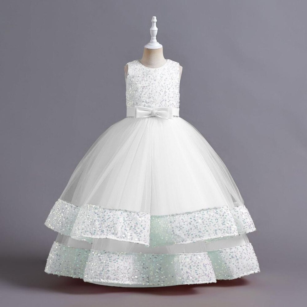 (white, 130) Pageant Kids Evening Dress For Girl Children Costume Fluffy Lace Princess Dresses Vestido Flower Girls Wedding Gown Elegant