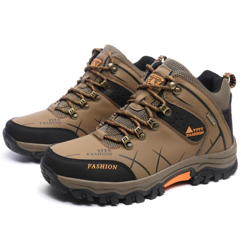 (khaki, 45) Tuinanle Men Boots Waterproof Leather Sneakers Outdoor Male Hiking Boots Work Shoes Size 39-47