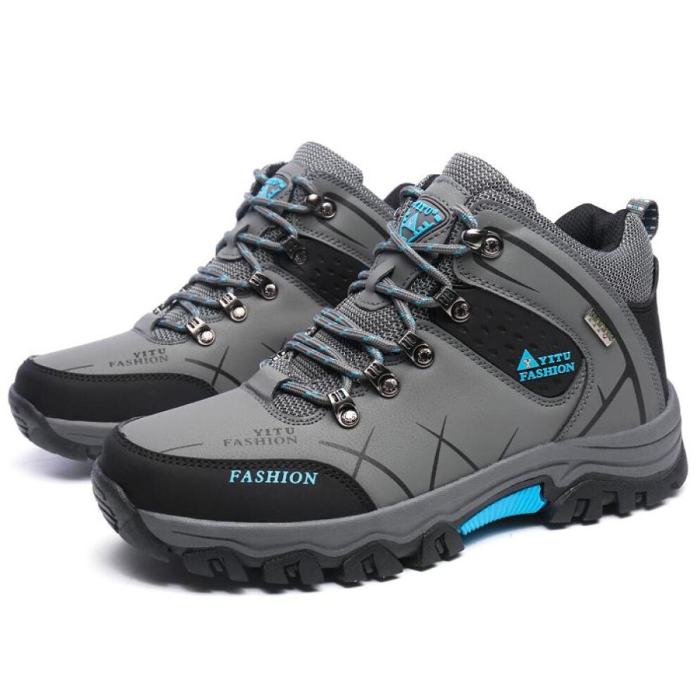 (grey, 46) Tuinanle Men Boots Waterproof Leather Sneakers Outdoor Male Hiking Boots Work Shoes Size 39-47
