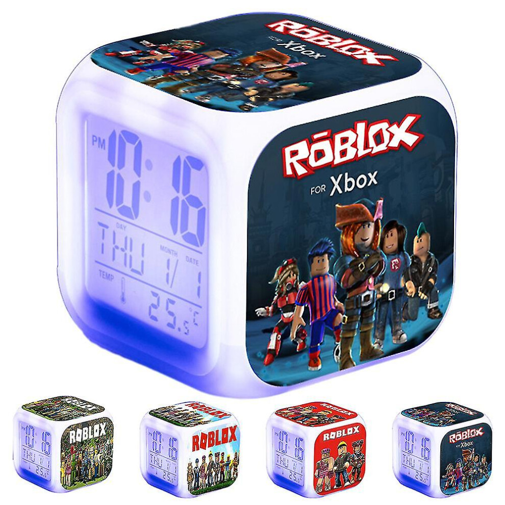 (D) Roblox Print Digital Alarm Clock 7 Color Changing Game Night Light Led Display Bedside Clock Ornament Home Decor Kids Toy Gifts