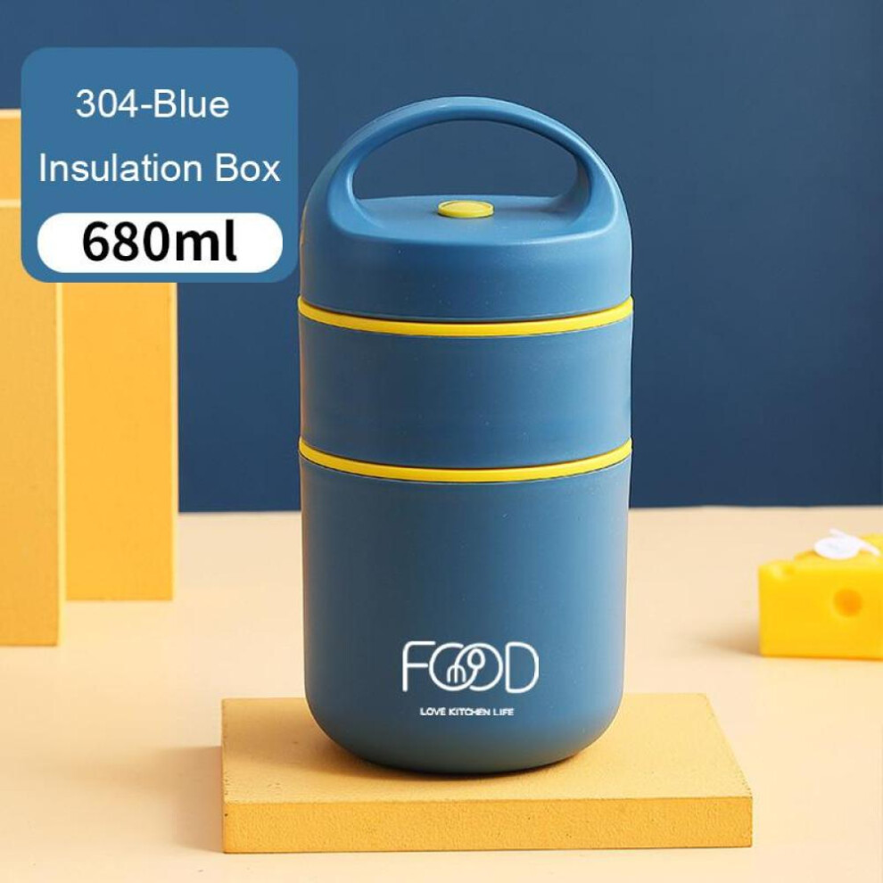 (blue, Double Layer) 304 Stainless Steel Vacuum Thermal Lunch Box Insulated Lunch Bag Food Warmer Soup Cup Thermos Containers Bento Box