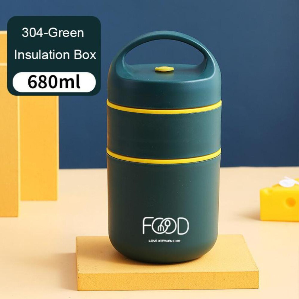 (green, Double Layer) 304 Stainless Steel Vacuum Thermal Lunch Box Insulated Lunch Bag Food Warmer Soup Cup Thermos Containers Bento Box