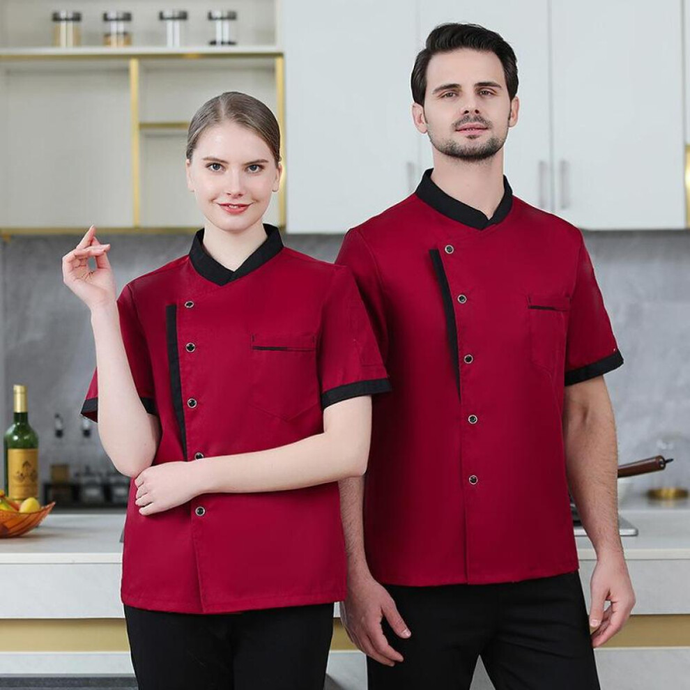 (red, XXL) Plus Size Chef Coat Kitchen Cooking Uniform Waiter Uniform Tops Cook Jacket Bakery Clothes