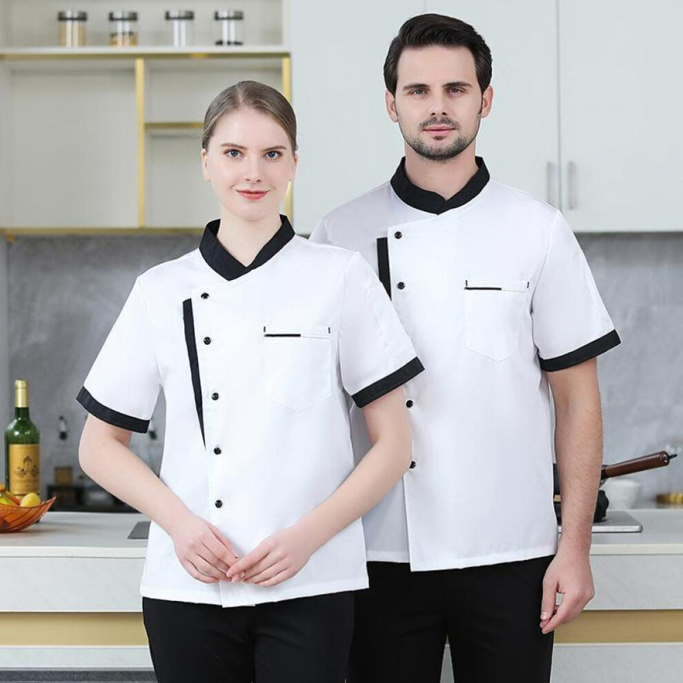(white, M) Plus Size Chef Coat Kitchen Cooking Uniform Waiter Uniform Tops Cook Jacket Bakery Clothes