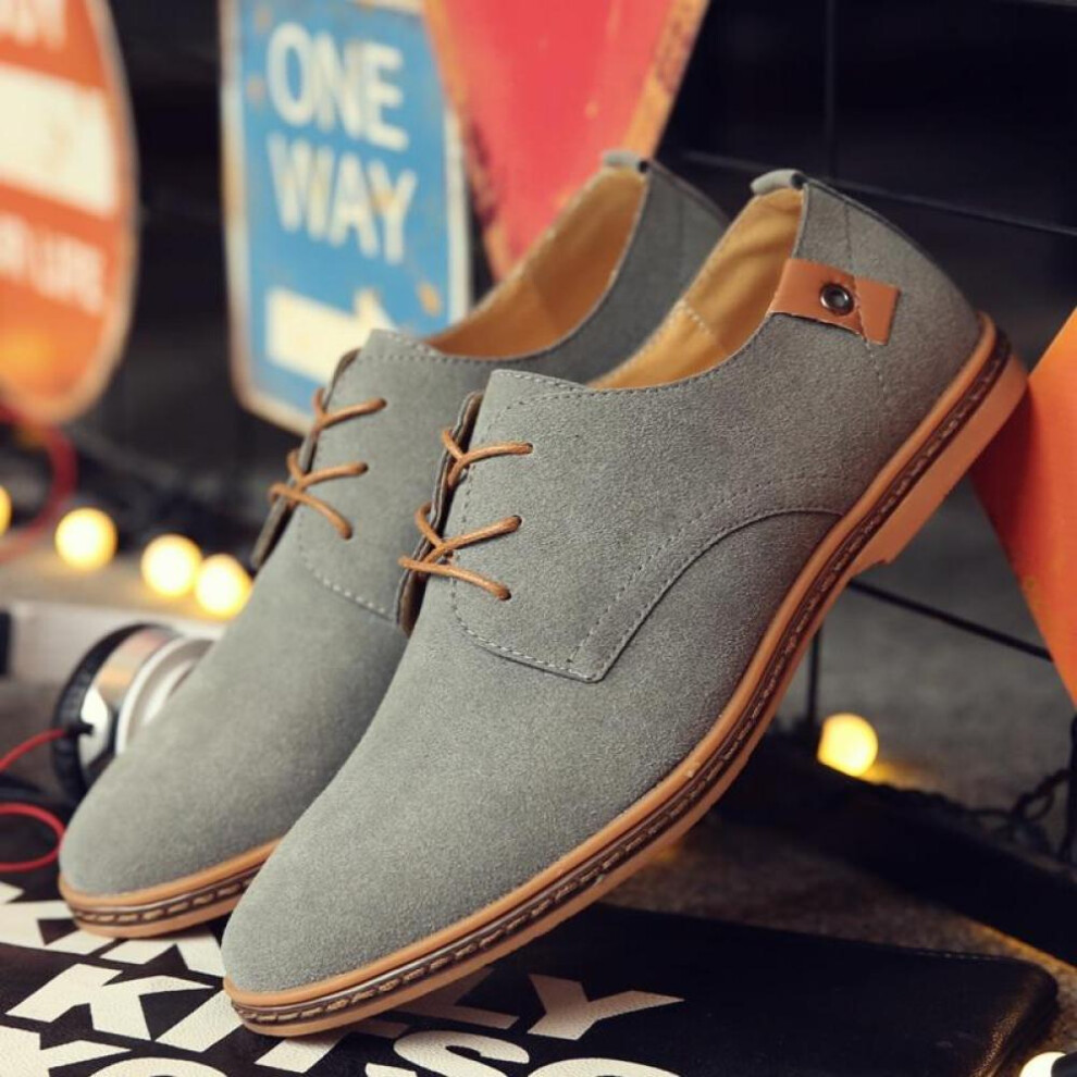 (gray, 40) Spring Suede Leather Men Shoes Oxford Casual Shoes Classic Sneakers Comfortable Footwear Dress Shoes Large Size Flats