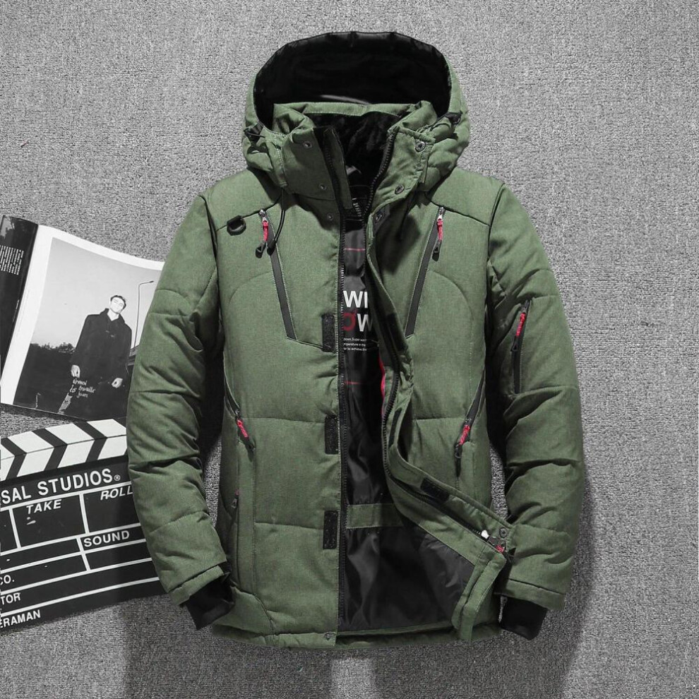 (green, XL  62-70KG) Male White Duck Down Jacket New Warm Hooded Men's Thick Puffer Coat Mens Casual High Quality Overcoat Thermal Winter Parka Men