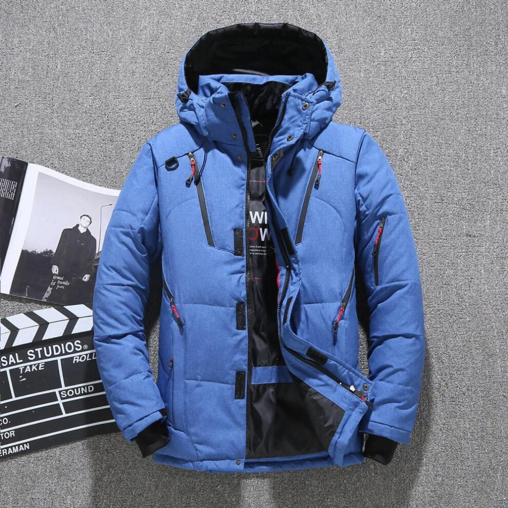(blue, M  45-55KG) Male White Duck Down Jacket New Warm Hooded Men&apos;s Thick Puffer Coat Mens Casual High Quality Overcoat Thermal Winter Parka Men