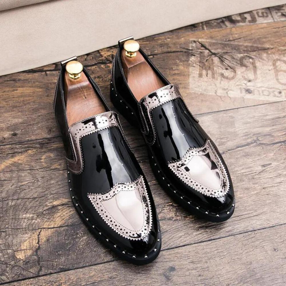 (silver, 44) Men&apos;s Loafers Gold Dress Fashion Wingtip Shoes Slip On Comfort Boat Shoes Formal Leather Prom Blazers Dance Disco Shoes For Men