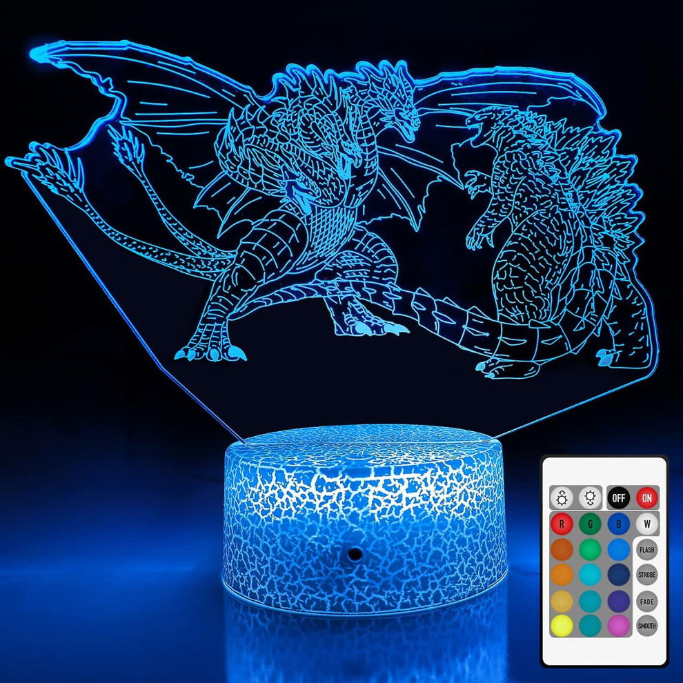Shxx Godzilla Vs Three-headed Dragon King Ghidorah 3d Night Light, 16 Color Changing Dimmable Kids Night Light, With Touch And Remote. Godzilla Toys L
