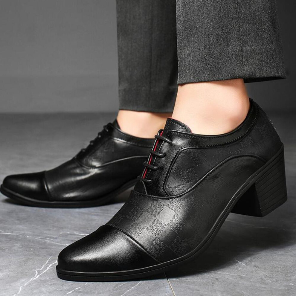 (black, EU:39) Men High Heels Wingtip Laces Black Leather Derby Wedding Dress Dance Business Formal Elevator Shoes Height Increase Tuxedo Prom Blazers Shoes For Man