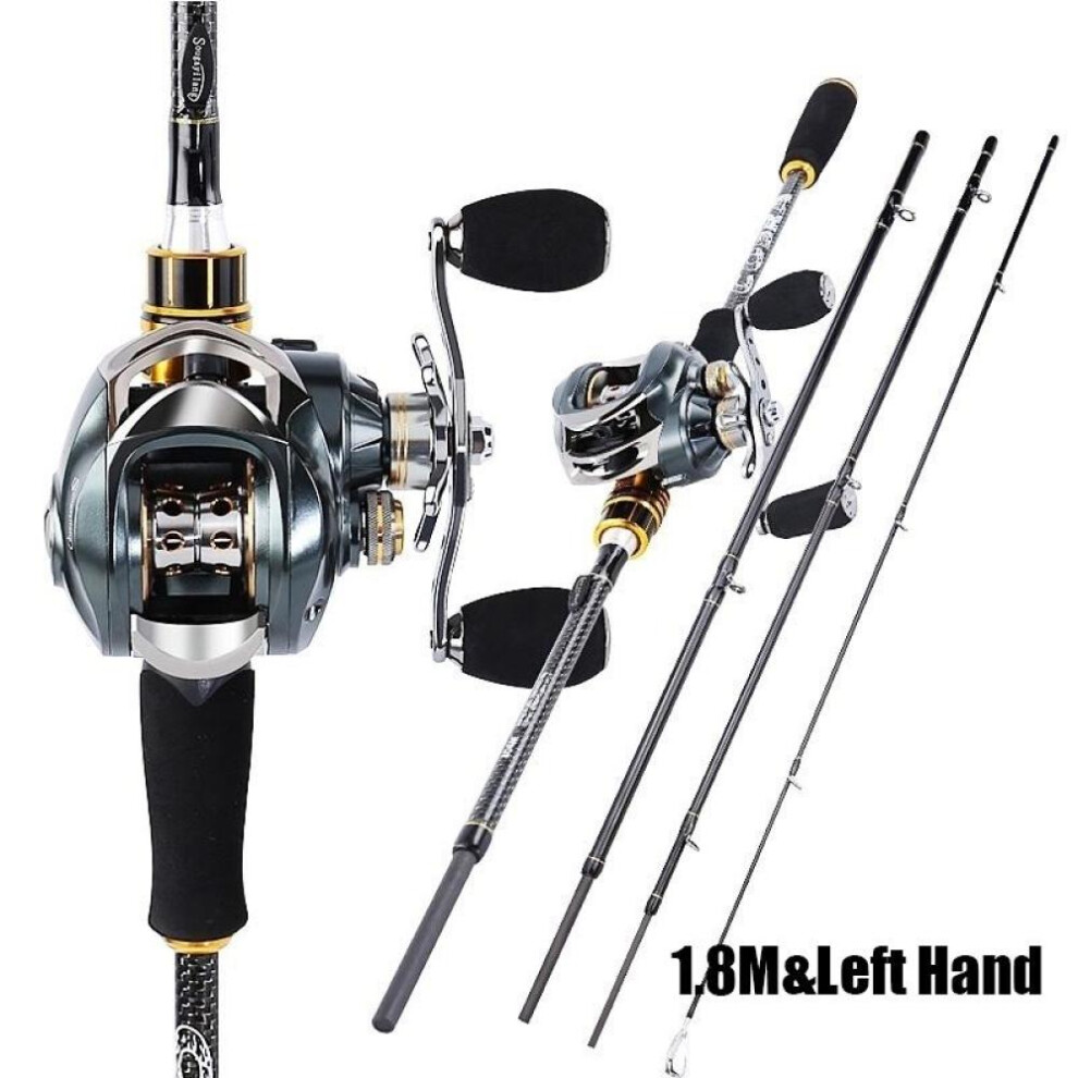 (1.8M & Left Hand) Casting Fishing Combos 24 Ton Carbon Fiber 4 Pieces Casting Rod And 11+1bb 7.0:1 Baitcasting Reel