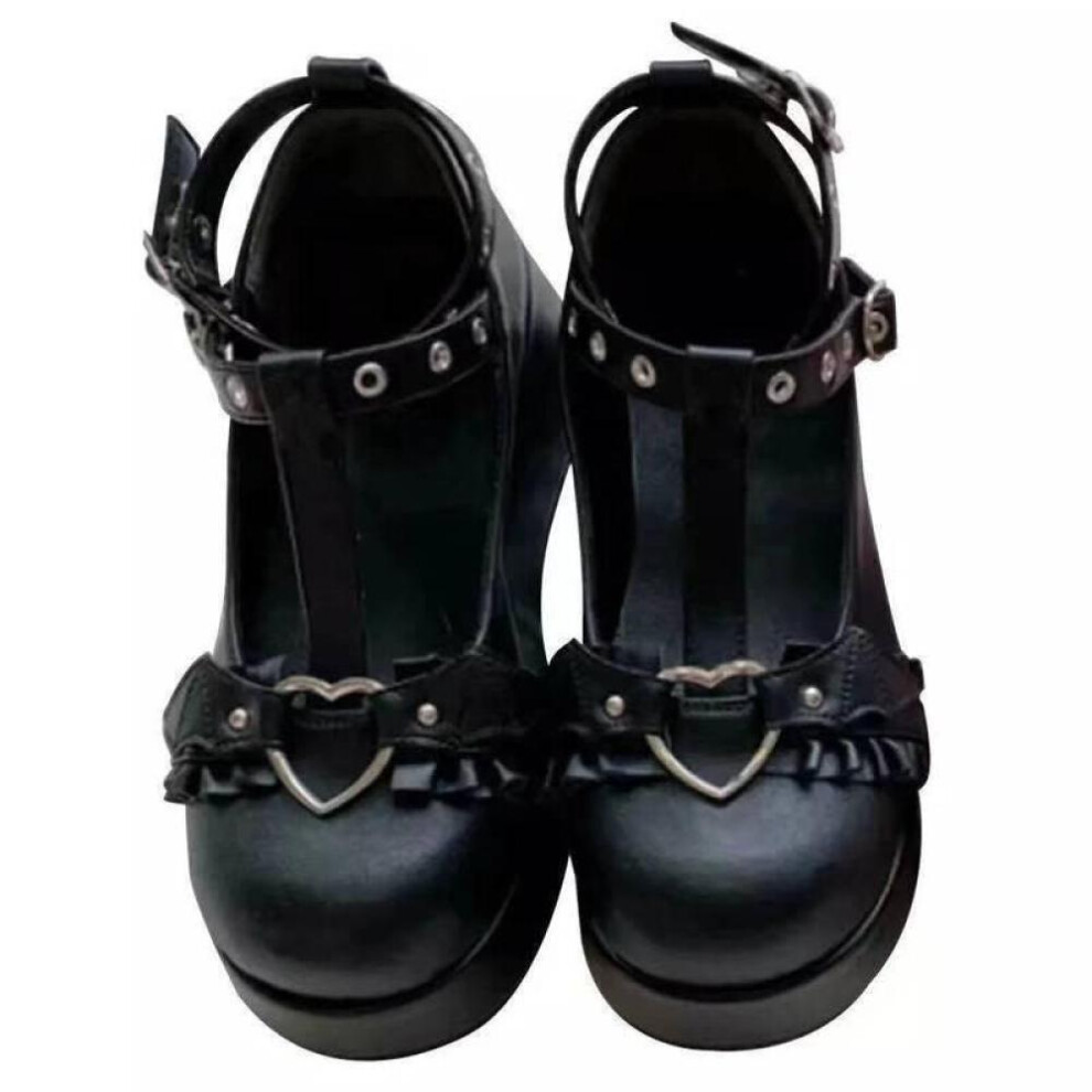 (black, 41) Womens Platform Boots Gothic Punk Shoes Lolita Ladies Wedges Thick Heels Cute Jk Retro Harajuku 35-43 Plus Size