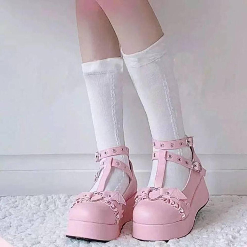 (pink, 37) Womens Platform Boots Gothic Punk Shoes Lolita Ladies Wedges Thick Heels Cute Jk Retro Harajuku 35-43 Plus Size