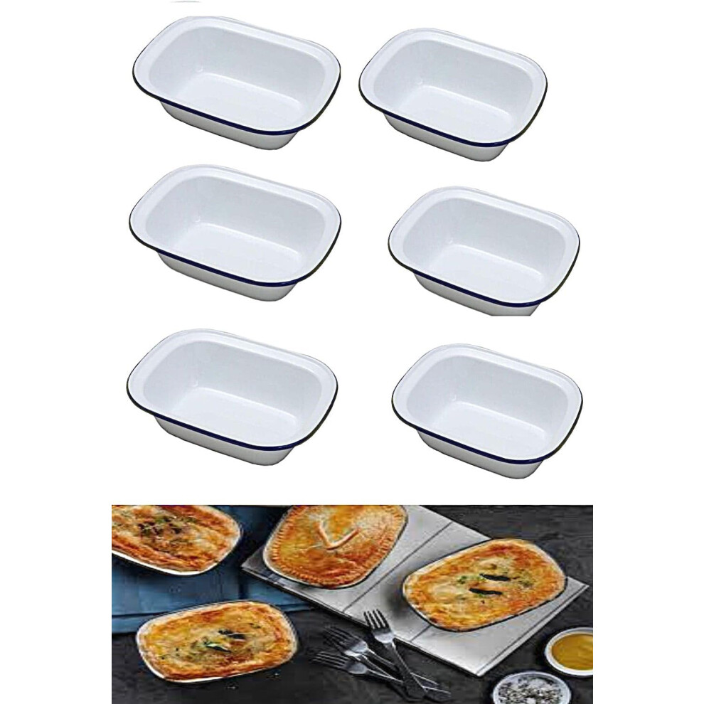 Vintage Gourmet® White Enamel Pie Dishes, 16cm, Set of 6