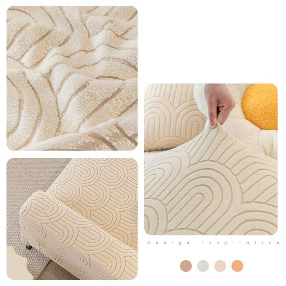 (beige, 3 Seat) Jacquard Sofa Slipcover Solid Color Anti-slip Various Size Couch Seat Protector Plush Soft Dust-proof For Home Living Room Decor