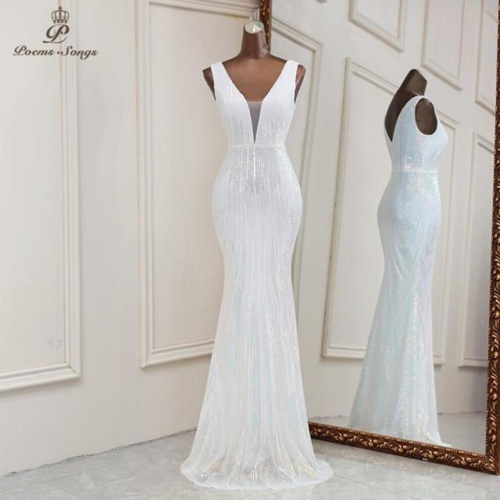 (white, XXL) Sexy Deep V Neck Style Mermaid Evening Dresses Vestidos Formales Vestidos De Fiesta Robe De Soiree De Mariage