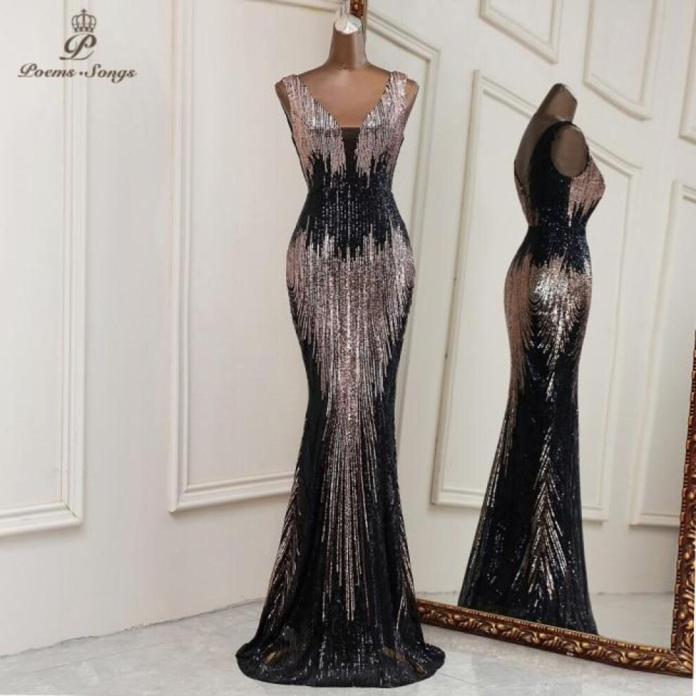(black, XXL) Sexy Deep V Neck Style Mermaid Evening Dresses Vestidos Formales Vestidos De Fiesta Robe De Soiree De Mariage