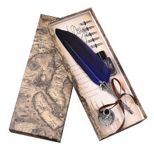 (Sapphire blue) Antique Quill Feather Pen Set, Fountain Pen Set Writing Quill