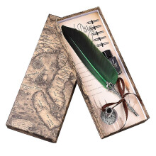 (Green) Antique Quill Feather Pen Set, Fountain Pen Set Writing Quill