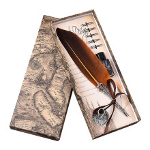 (Brown) Antique Quill Feather Pen Set, Fountain Pen Set Writing Quill