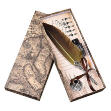 (Yellow) Antique Quill Feather Pen Set, Fountain Pen Set Writing Quill