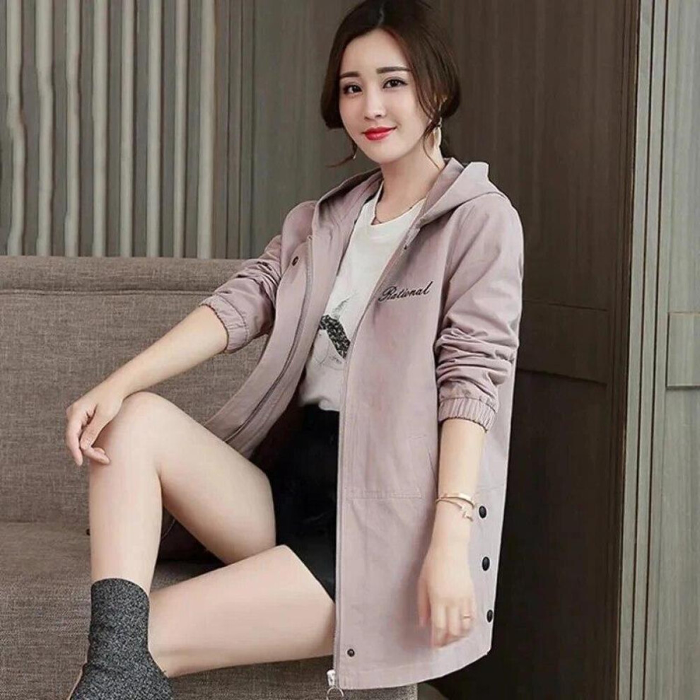 (pink, S) Women&apos;s Spring And Autumn Large Size Trench Coat Jacket Medium Long Hooded Jacket