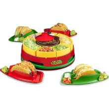 Taco Tuesday Heated rotating tray Taco Bar Serving Set For A Party With 4 Tortilla Holders, Fondue Pot For Burritos, Nachos, And Fajitas - 20 Oz. - Re
